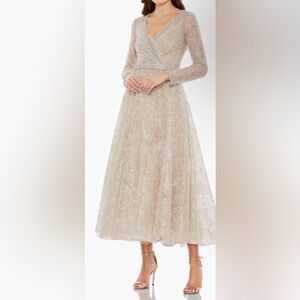 Mac Duggal Cream embellished Midi Dress